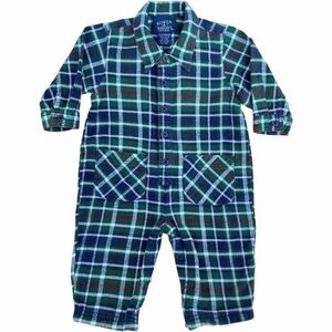 Bowen & Wright Infant Boy 12 Mo Romper Flannel Snap Bottom Plaid Long Sleeve
